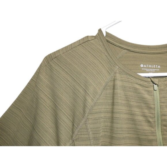 Athleta Beige Running Short Sleeve Shirt 1/4 Zip Back Zipper Pocket Sz M Petite - Picture 3 of 10